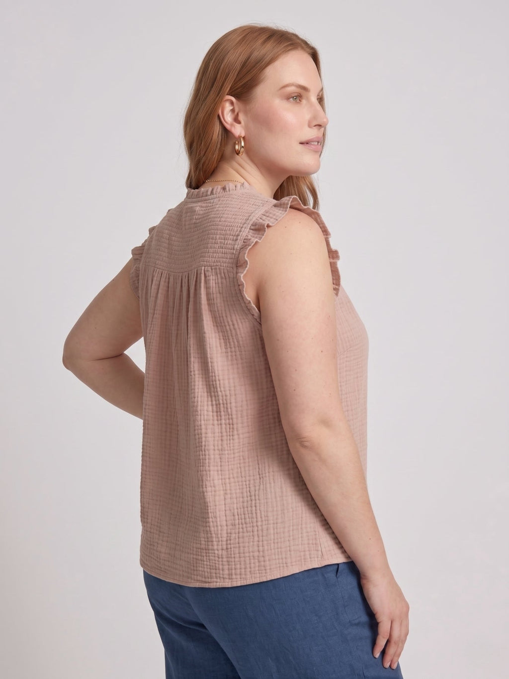 Larui Plus Size Women's Cotton Ruffles Sleeveless Top