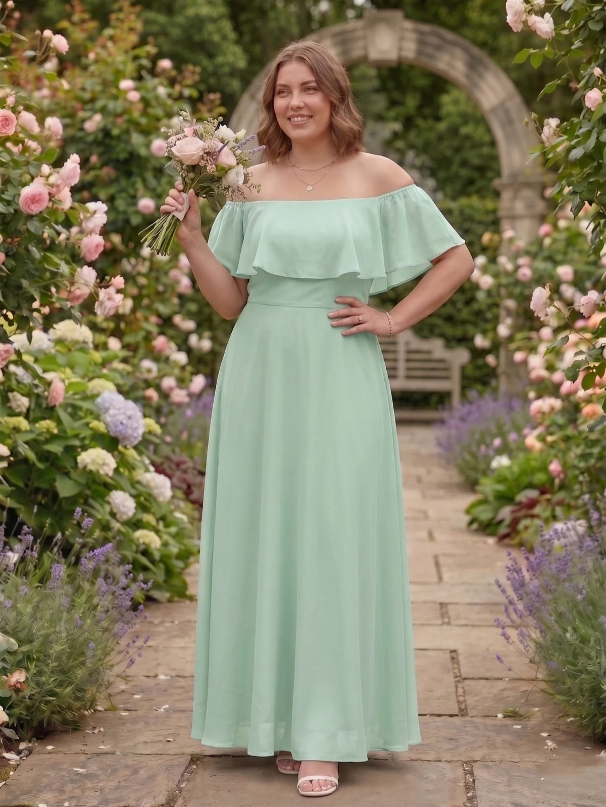 Larui Plus-Size Elegant Off-Shoulder Chiffon Dress