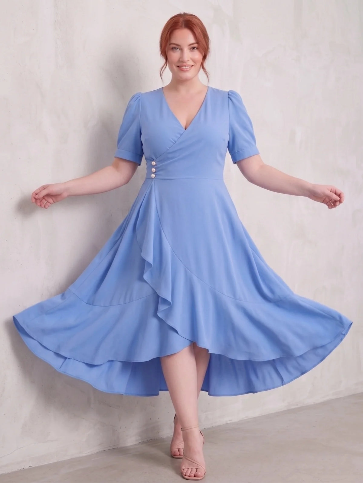 Larui Plus-Size Women's French Romantic One-Piece Wrap Dress