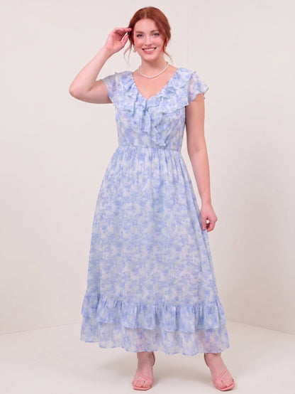 Larui Plus Size Women's  Elegant Blue Printed Dress