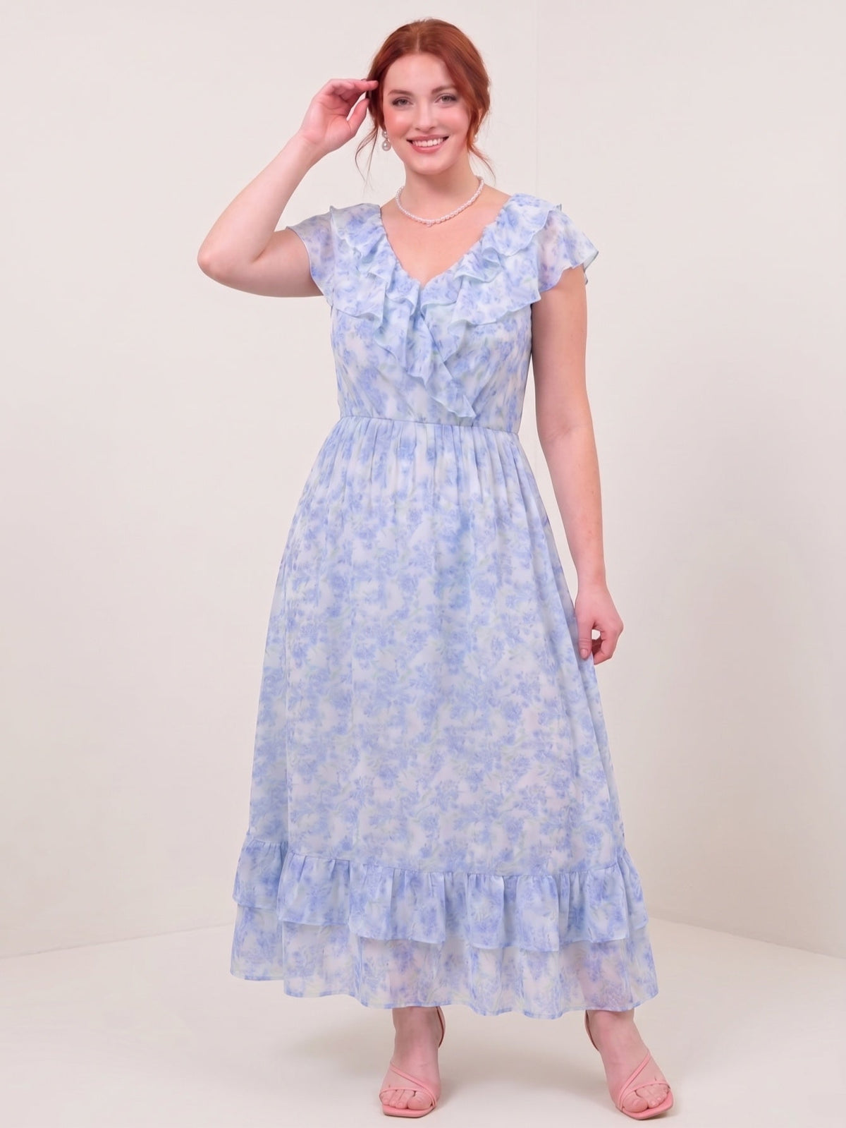 Larui Plus Size Women's  Elegant Blue Printed Dress