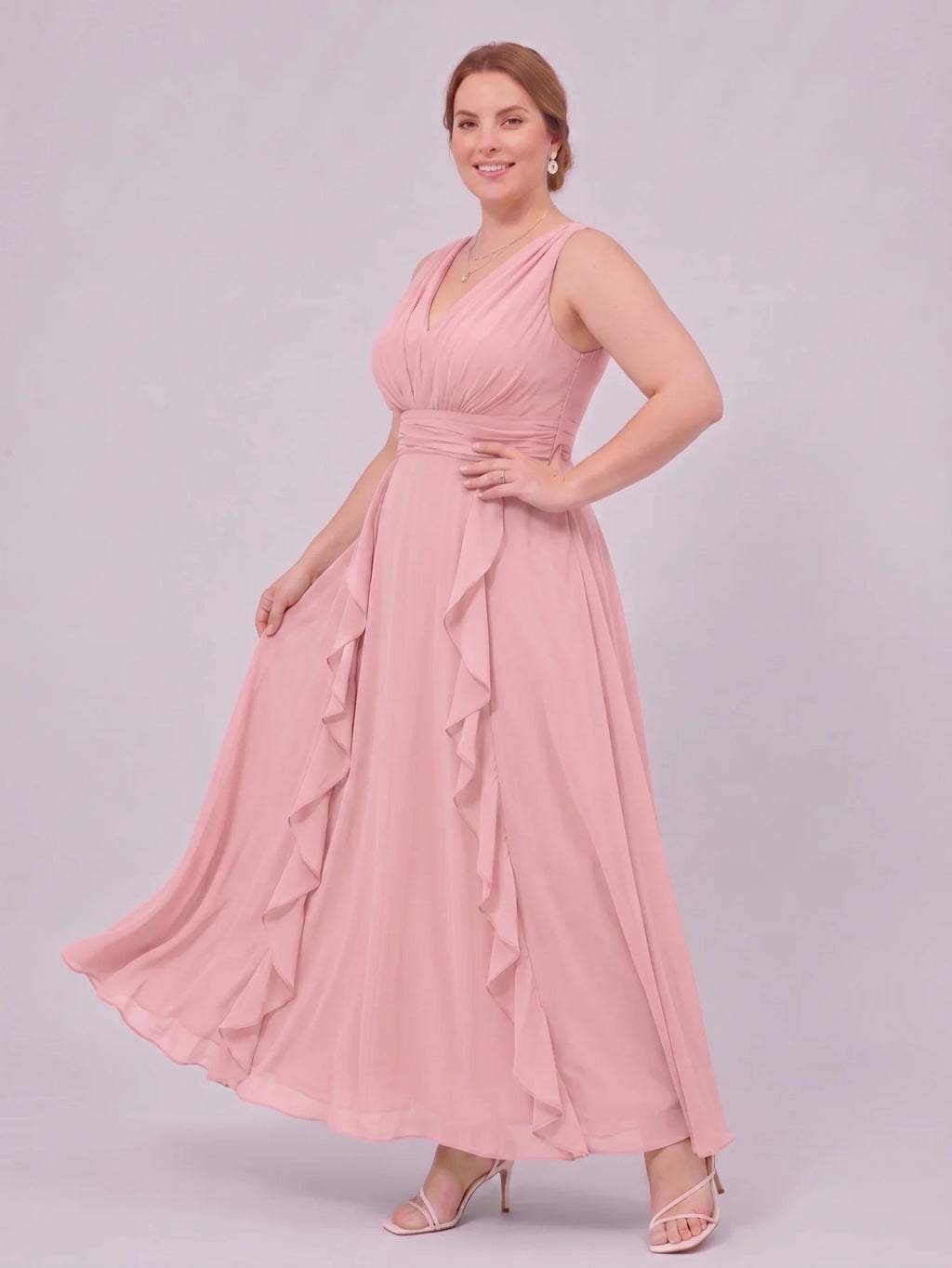 Larui Plus-Size Women's Ruffled Chiffon Dress