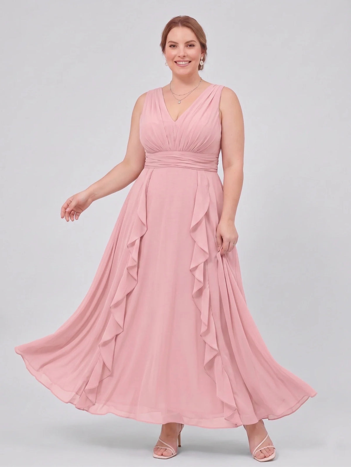 Larui Plus-Size Women's Ruffled Chiffon Dress