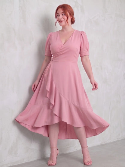 Larui Plus-Size Women's French Romantic One-Piece Wrap Dress