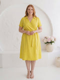 Larui Plus Size Women's Linen V-Neck Dress With Belted