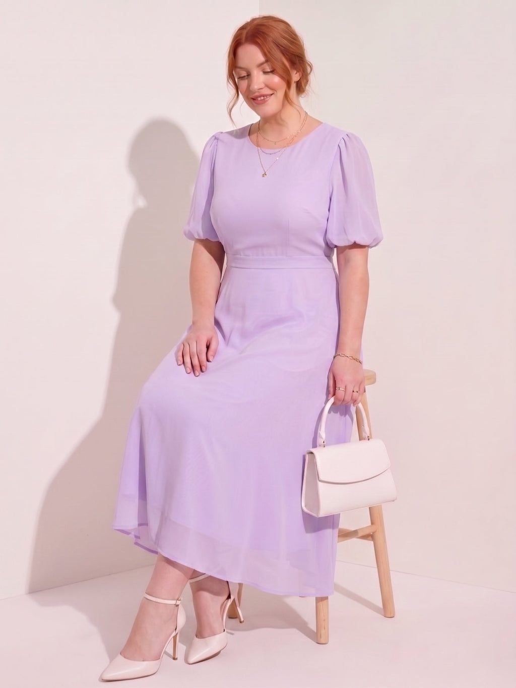 Larui Plus-Size Women's Puff-Sleeve Crew-Neck Dress