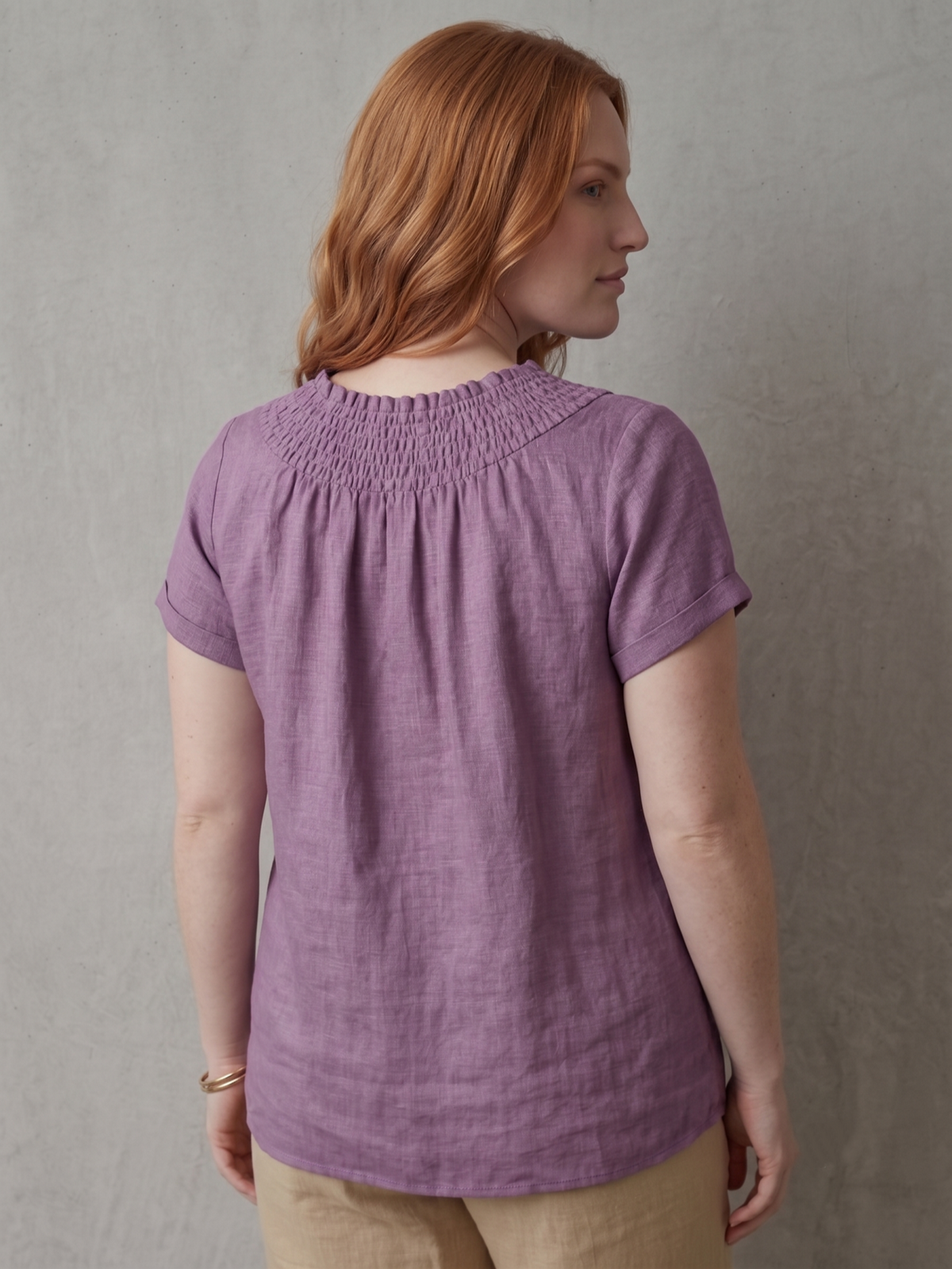 Larui Plus Size Women's Linen Short Sleeves Blouse