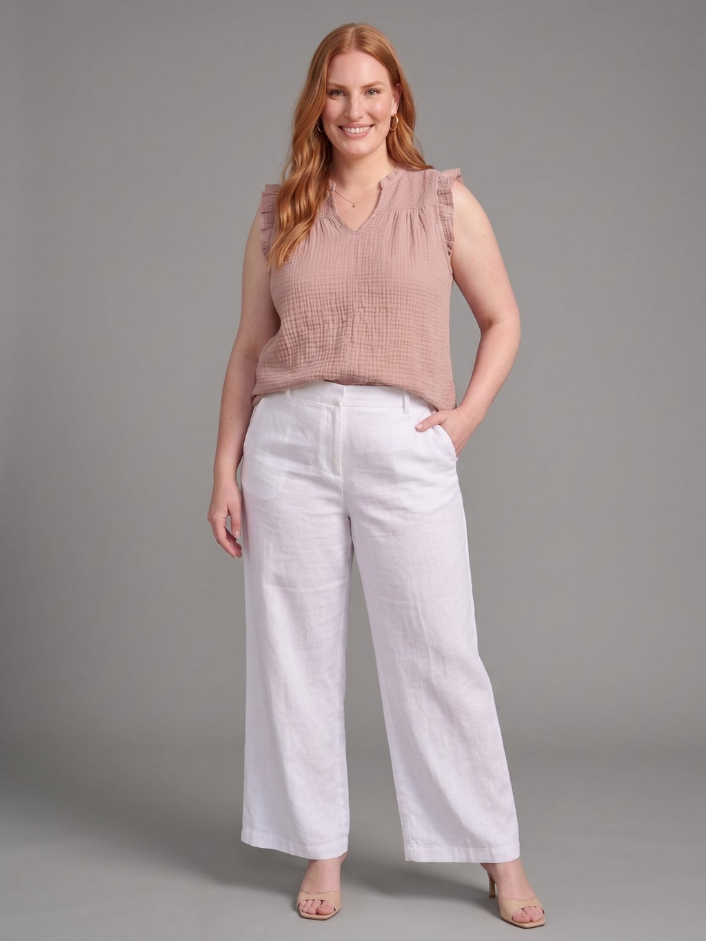 Larui Plus Size Women's Linen Pocket Full Length Pants