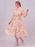 Larui Plus Size Women's Chiffon Wrap Dress