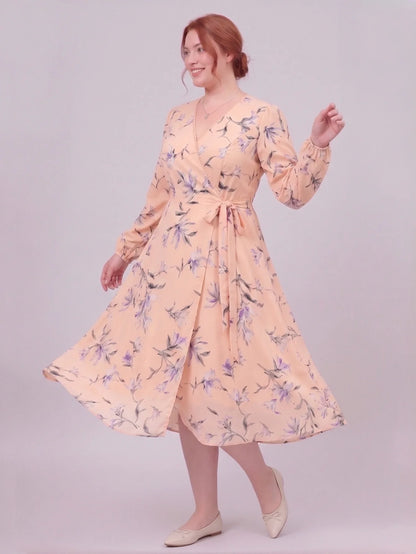 Larui Plus Size Women's Chiffon Wrap Dress