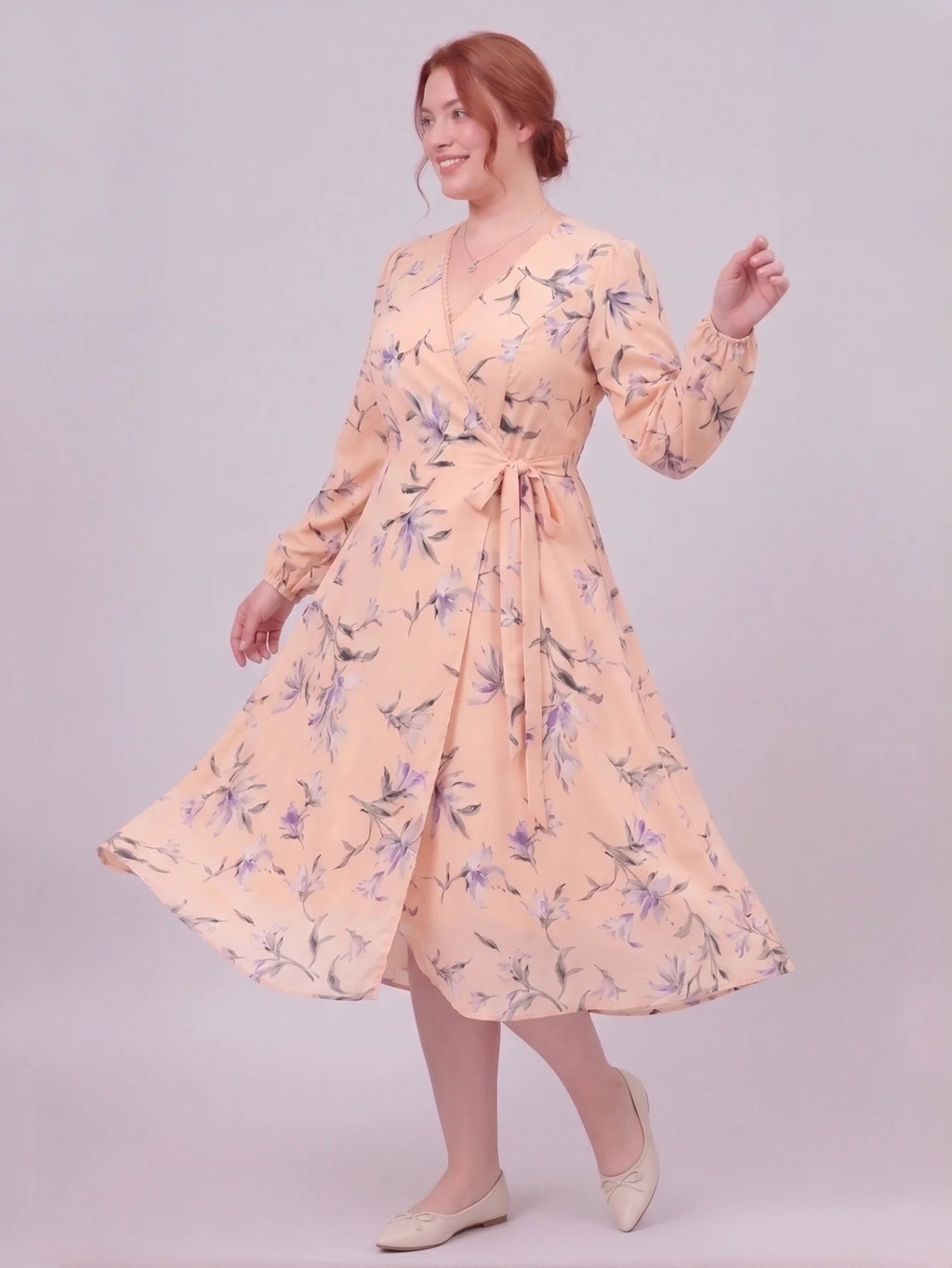 Larui Plus Size Women's Chiffon Wrap Dress