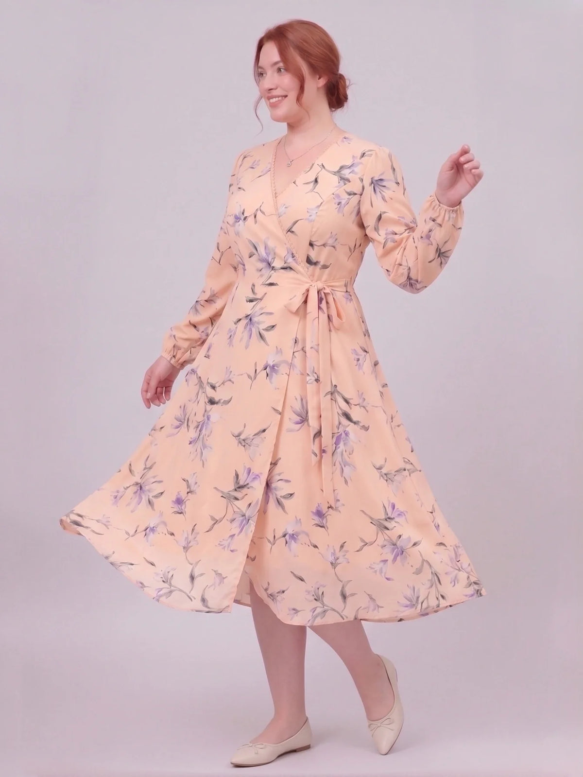 Larui Plus Size Women's Chiffon Wrap Dress
