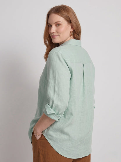 Larui Plus Size Women's Linen Pocket Long Sleeves Shirt