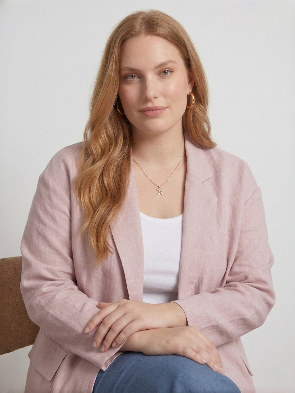 Larui Plus Size Women's Linen Pocket Blazer