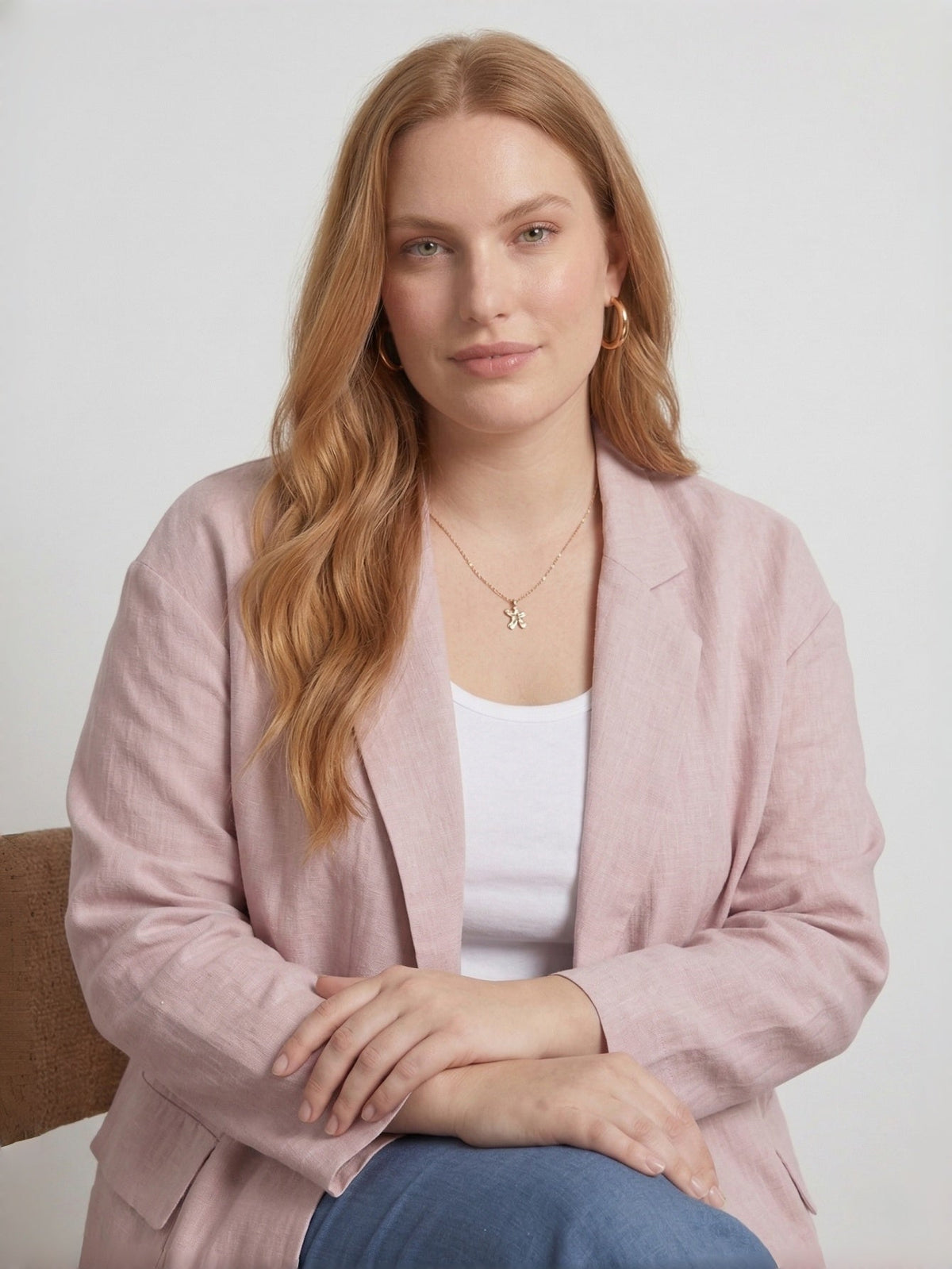 Larui Plus Size Women's Linen Pocket Blazer