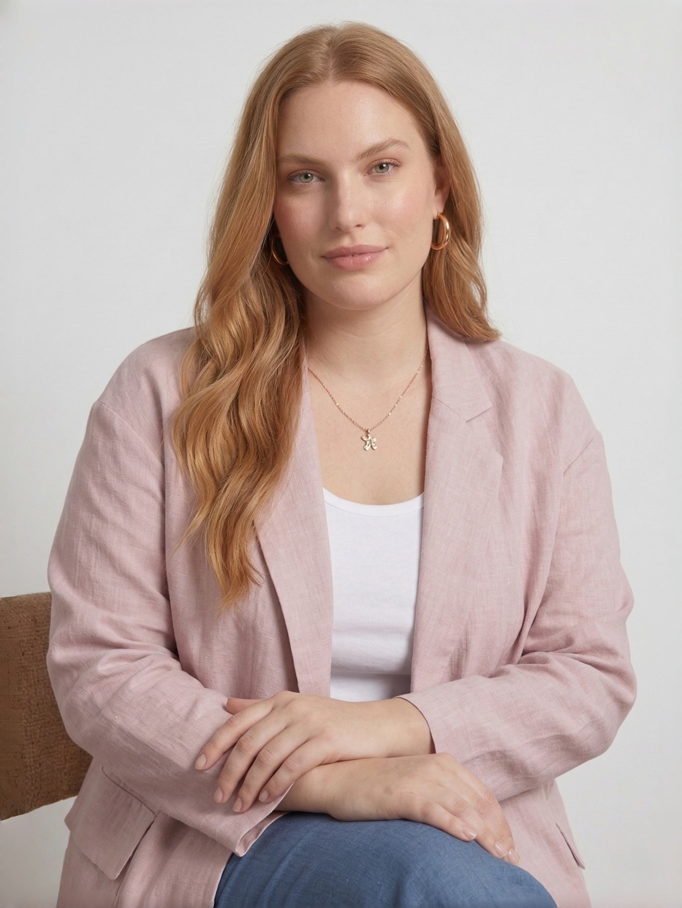 Larui Plus Size Women's Linen Pocket Blazer