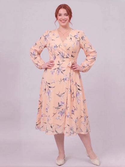 Larui Plus Size Women's Chiffon Wrap Dress