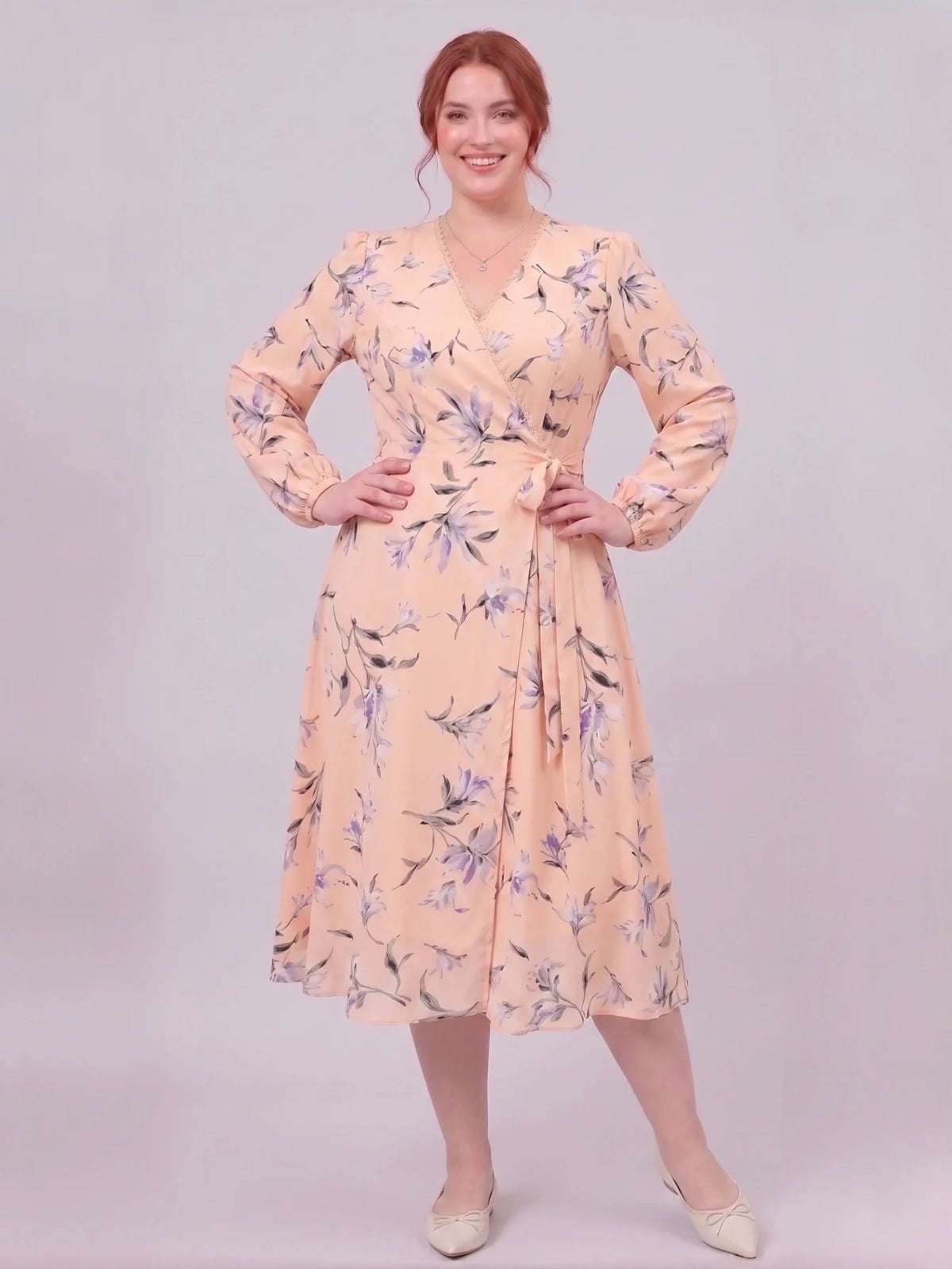 Larui Plus Size Women's Chiffon Wrap Dress