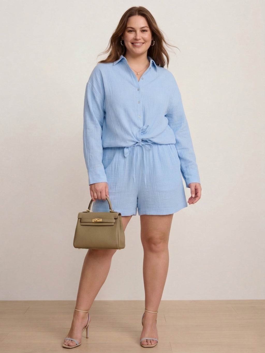 Larui Plus Size Women's Cotton Shirt And Short 2Pcs Sets