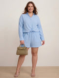 Larui Plus Size Women's Cotton Shirt And Short 2Pcs Sets