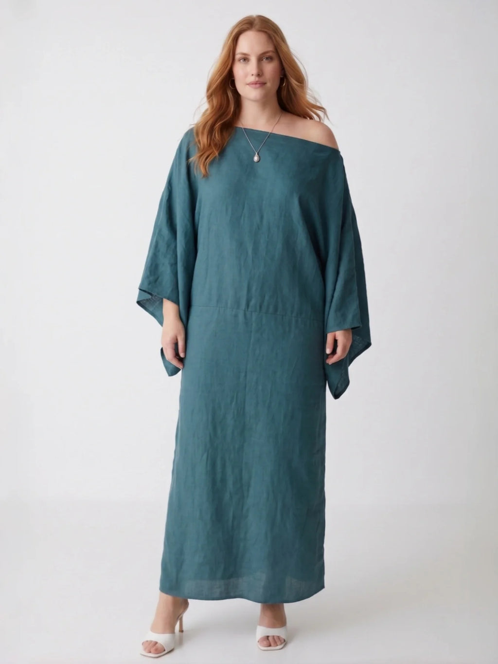 Larui Plus Size Women's Elegant Tie-Up Linen Dress