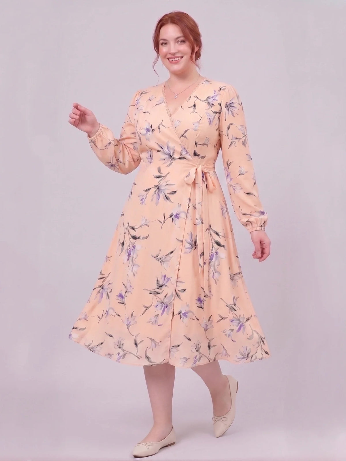 Larui Plus Size Women's Chiffon Wrap Dress