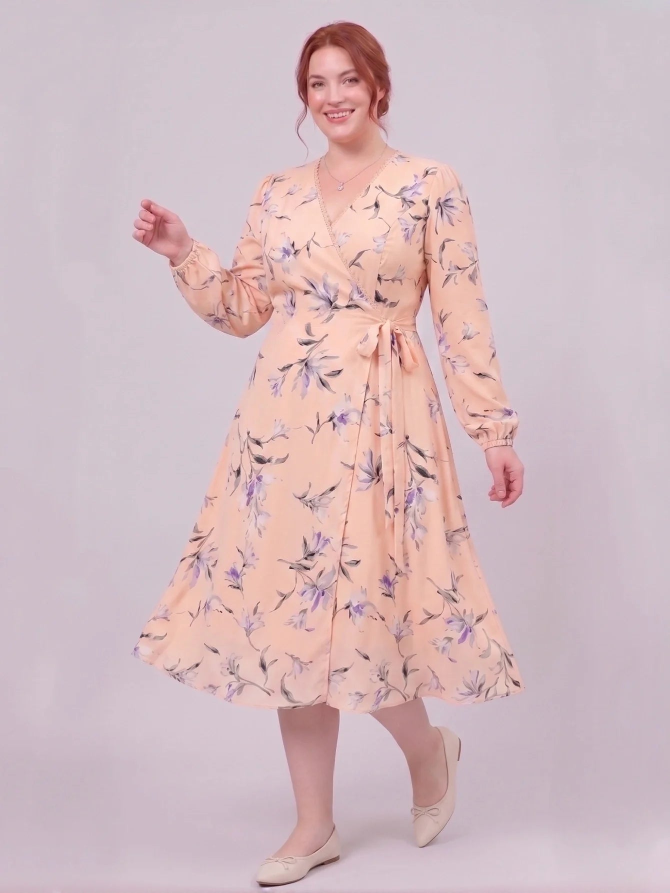 Larui Plus Size Women's Chiffon Wrap Dress