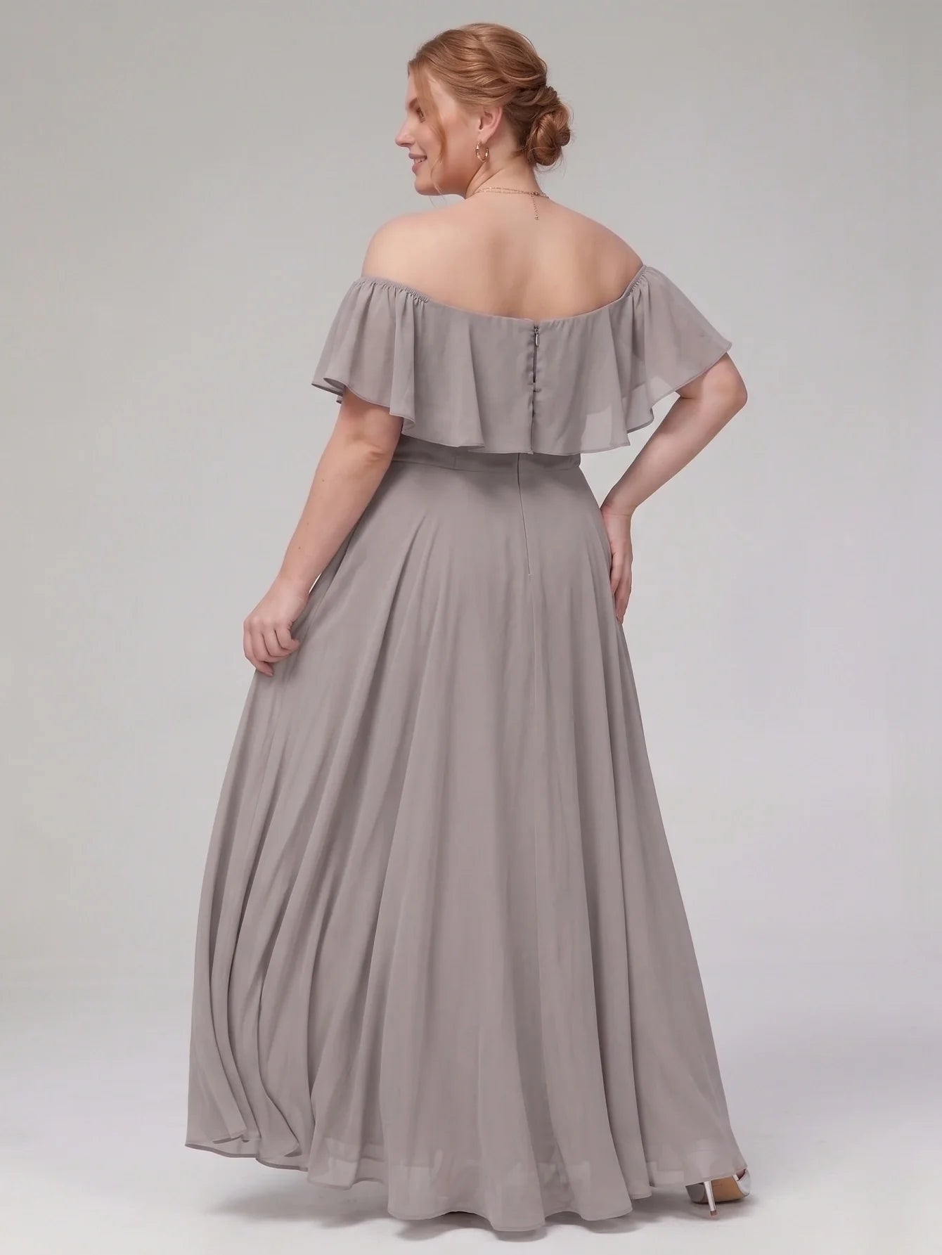 Larui Plus-Size Elegant Off-Shoulder Chiffon Dress