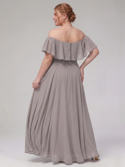 Larui Plus-Size Elegant Off-Shoulder Chiffon Dress