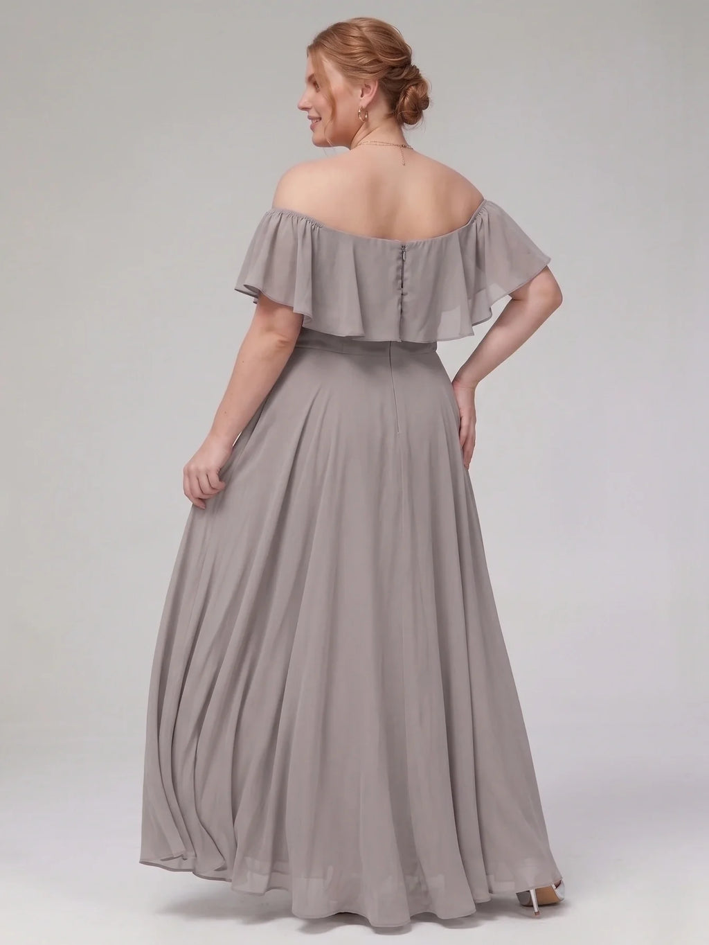 Larui Plus-Size Elegant Off-Shoulder Chiffon Dress