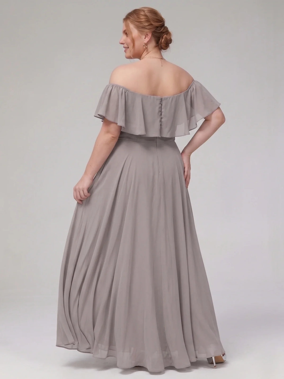 Larui Plus-Size Elegant Off-Shoulder Chiffon Dress