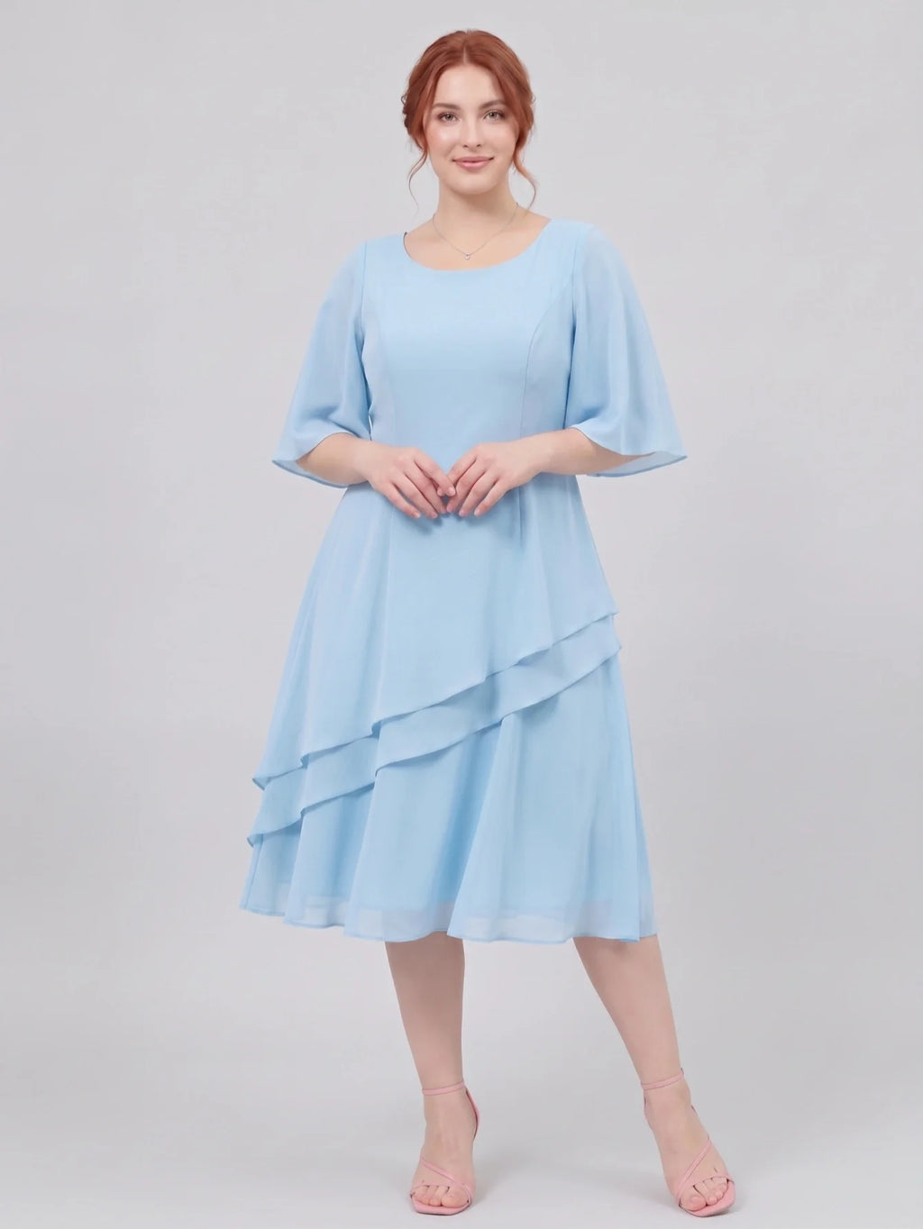 Larui Plus Size Women's Irregular Hem Chiffon Dress