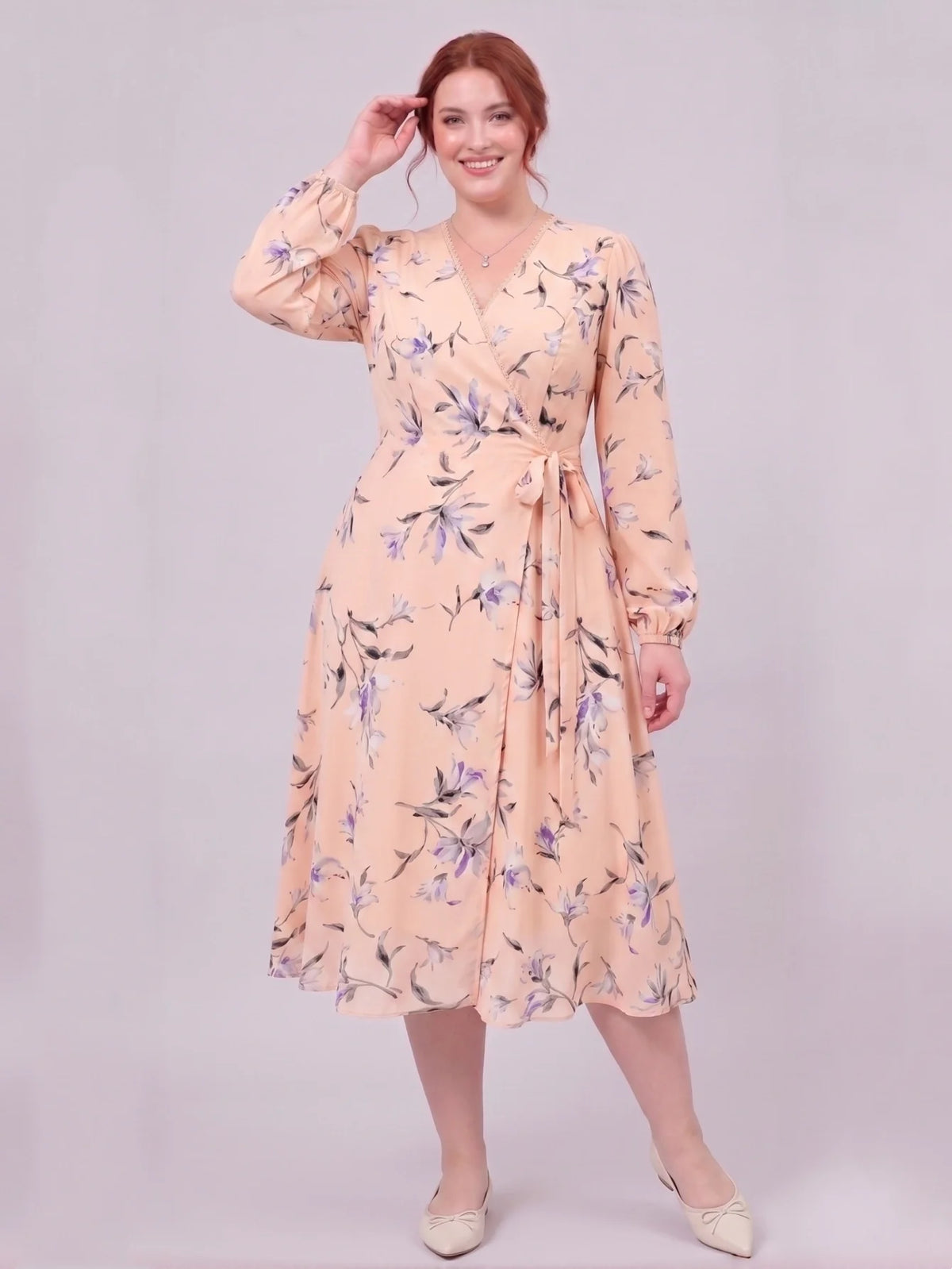 Larui Plus Size Women's Chiffon Wrap Dress