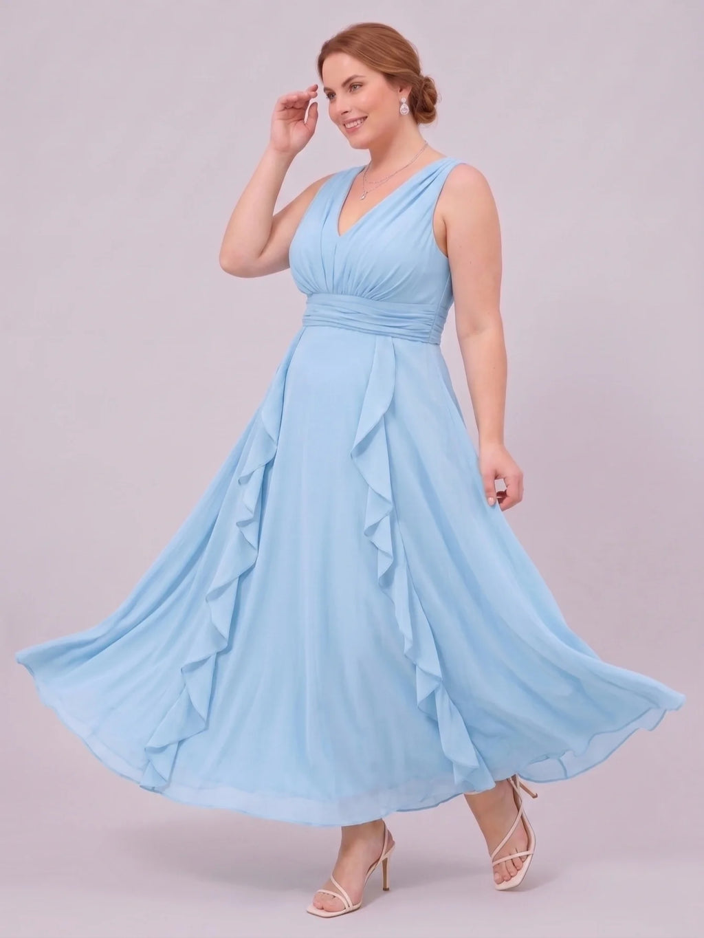 Larui Plus-Size Women's Ruffled Chiffon Dress