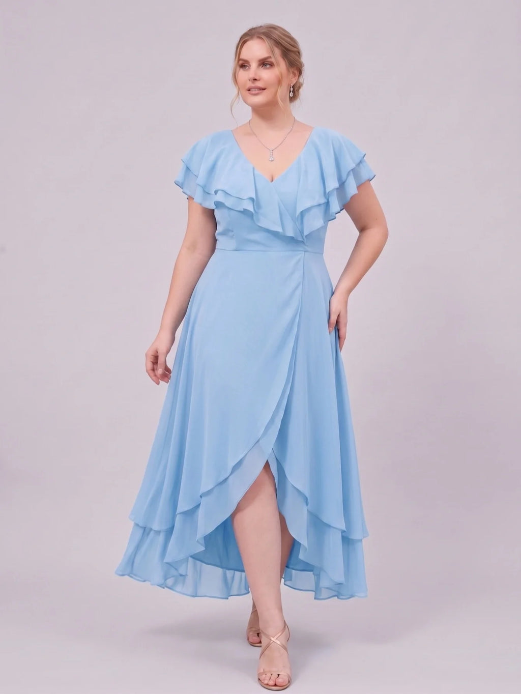 Larui Plus Size Women's Ruffle Sleeve Chiffon Dress