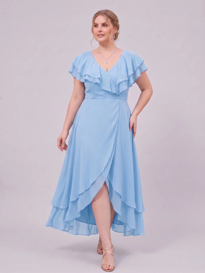 Larui Plus Size Women's Ruffle Sleeve Chiffon Dress