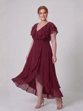 Larui Plus Size Women's Ruffle Sleeve Chiffon Dress