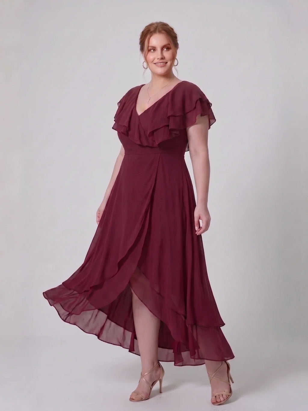 Larui Plus Size Women's Ruffle Sleeve Chiffon Dress