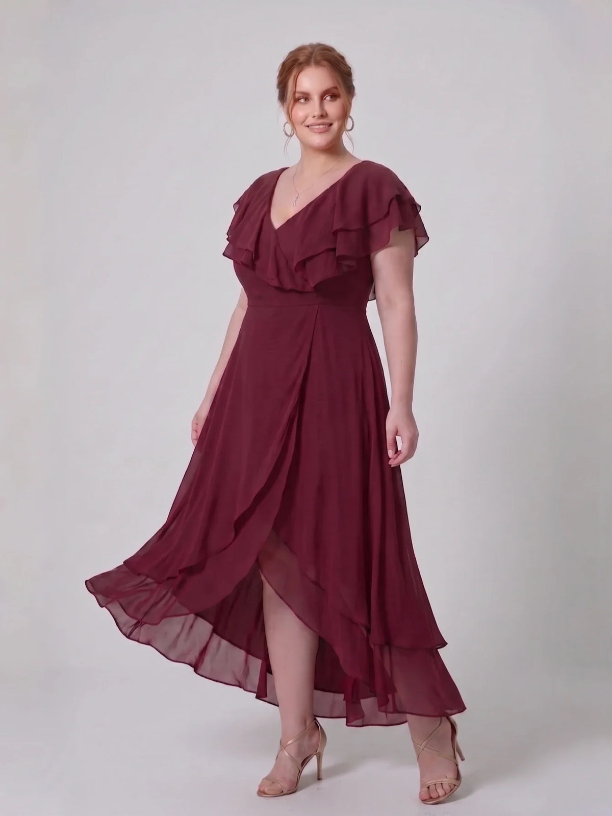 Larui Plus Size Women's Ruffle Sleeve Chiffon Dress