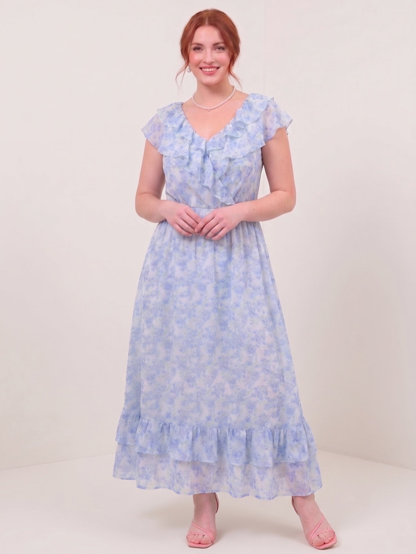Larui Plus Size Women's  Elegant Blue Printed Dress