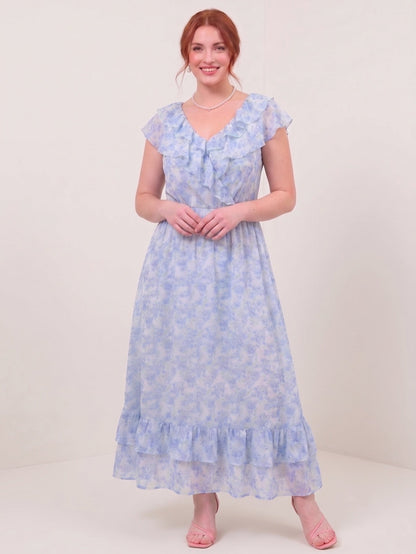 Larui Plus Size Women's  Elegant Blue Printed Dress