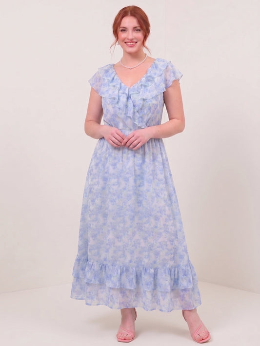 Larui Plus Size Women's  Elegant Blue Printed Dress