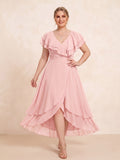 Larui Plus Size Women's Ruffle Sleeve Chiffon Dress