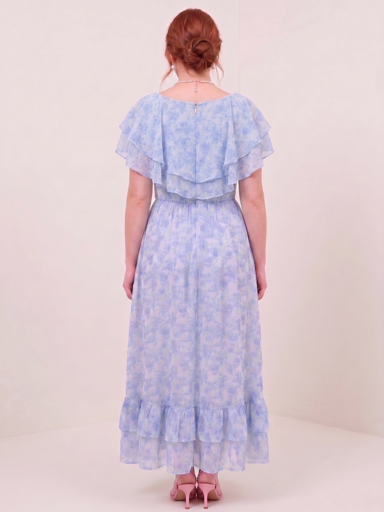 Larui Plus Size Women's  Elegant Blue Printed Dress