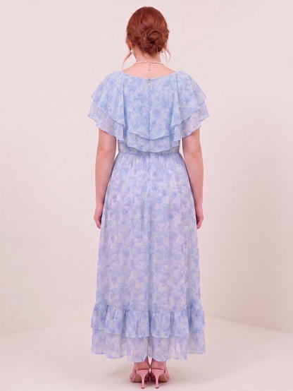 Larui Plus Size Women's  Elegant Blue Printed Dress