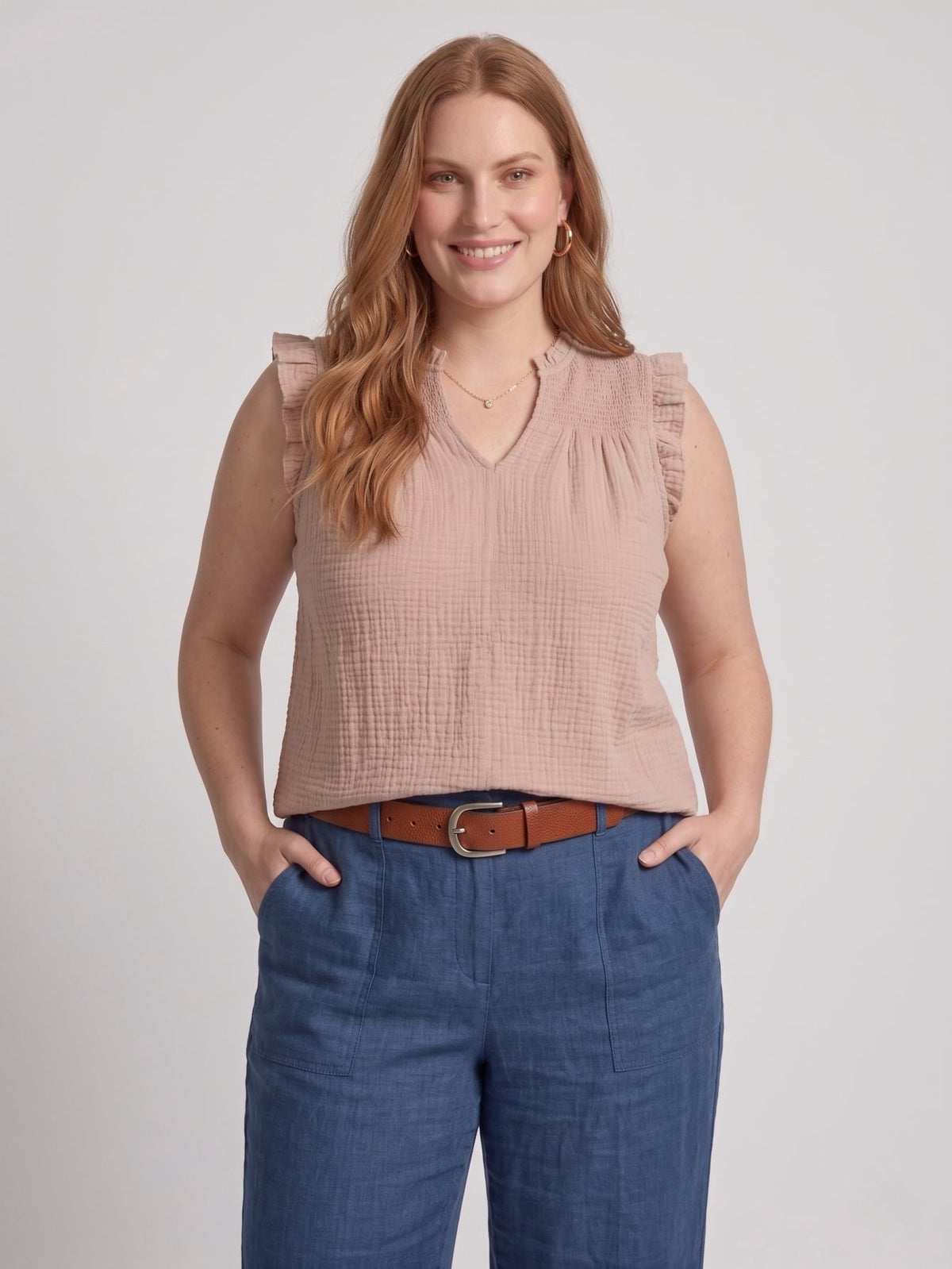Larui Plus Size Women's Cotton Ruffles Sleeveless Top