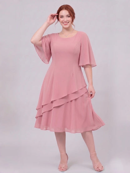 Larui Plus Size Women's Irregular Hem Chiffon Dress