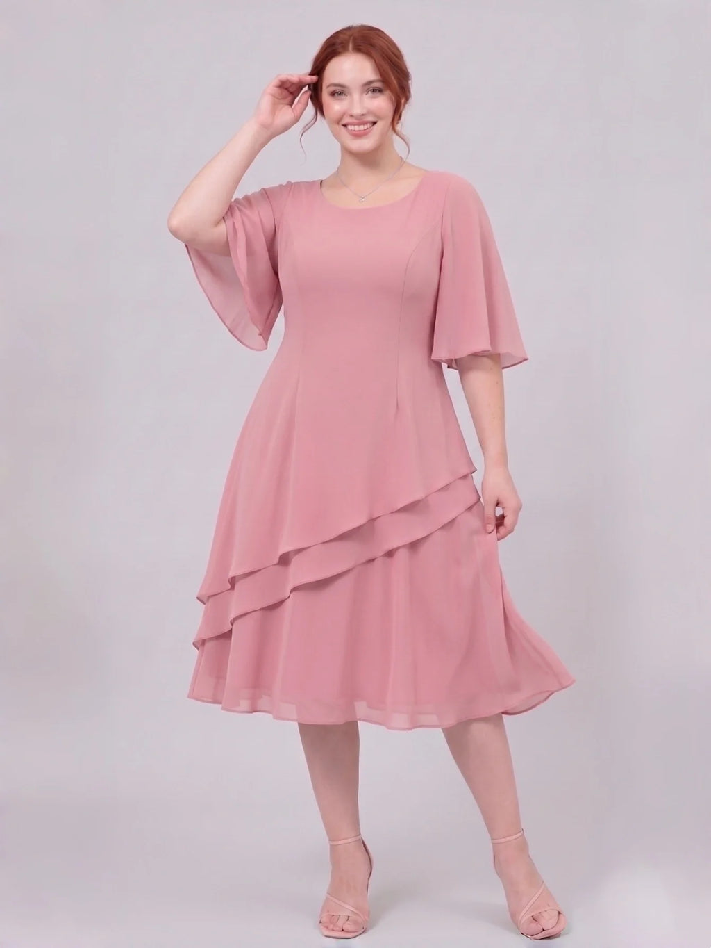 Larui Plus Size Women's Irregular Hem Chiffon Dress