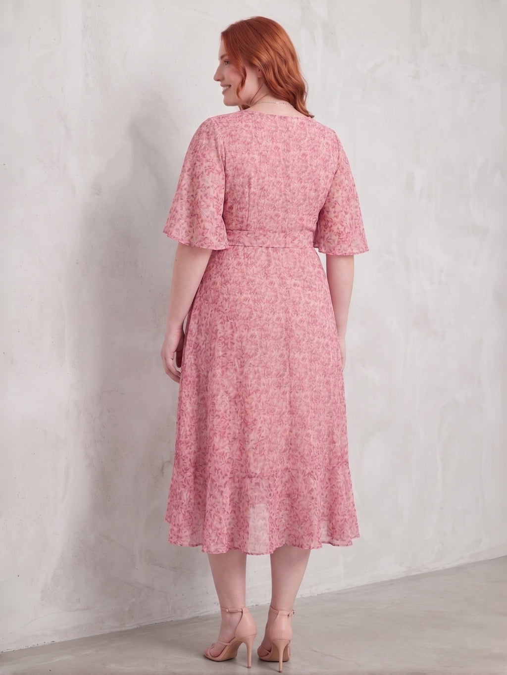 Larui Plus Size Elegant Chiffon Tie-Wrap Dress
