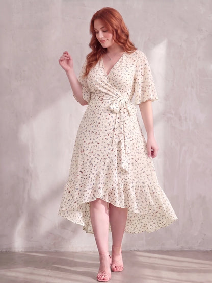 Larui Plus Size Printed Tie-Waist Wrap Dress